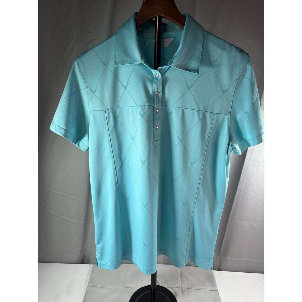 Callaway Polo Shirt Womens Large Teal Green Short Sleeve 1/4 Button Golf